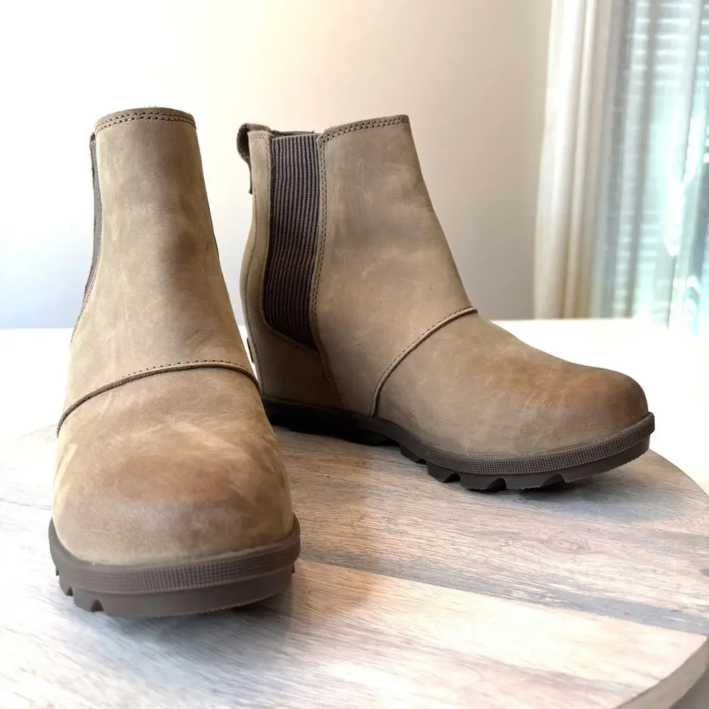 Sorel Emelie Chelsea Waterproof Leather Boots Women's US 9.5 Taupe Ankle Boot
